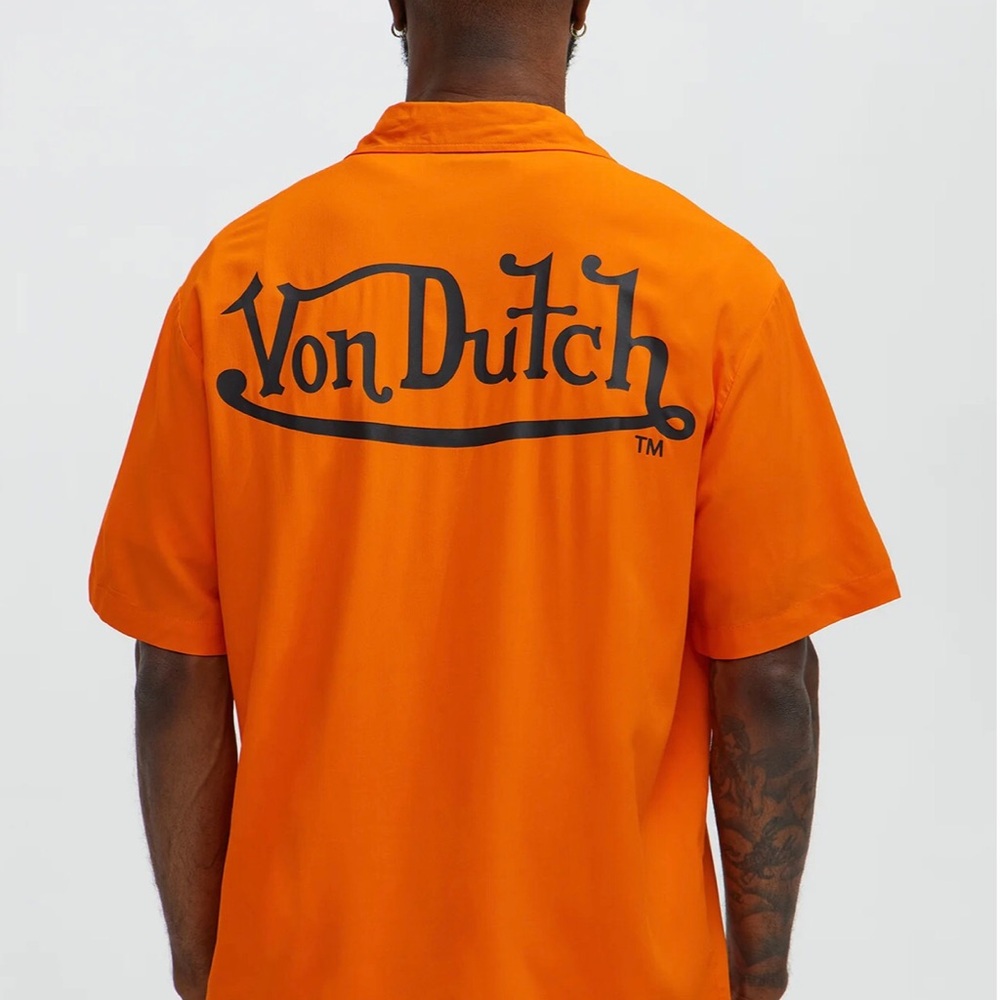 Von Dutch Orange & Black Button Up